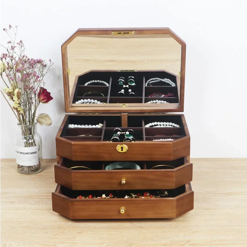 YB wooden Jewelry Box/jewel Case Vintage Jewelry Box Ring Necklace and Earring Organizer Accessory Organizers