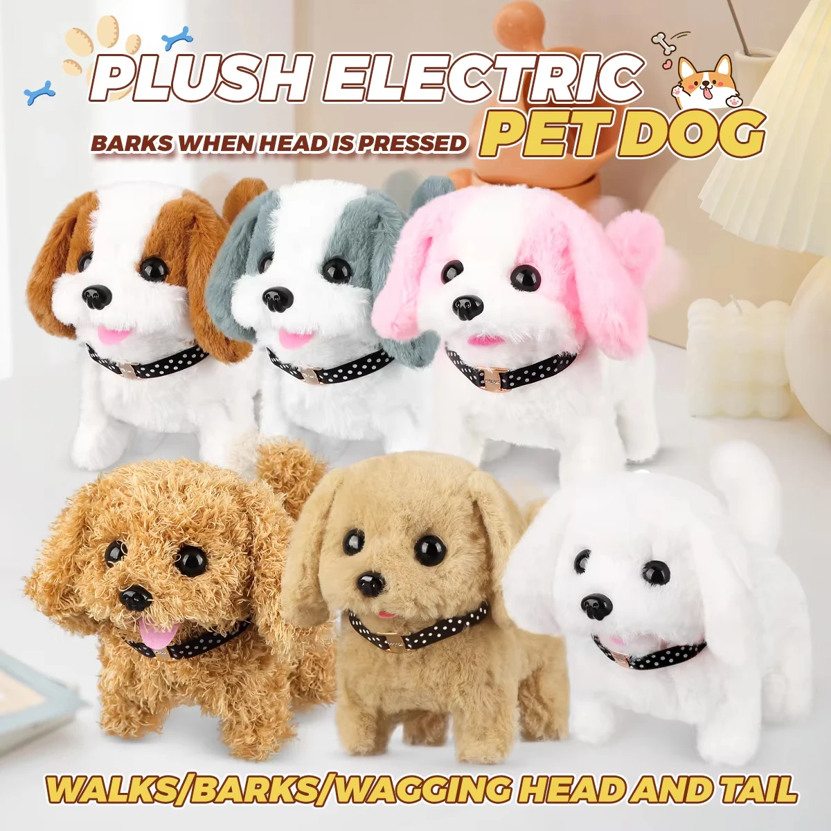 

1Pc Electric Plush Simulation Dog Teddy Puppy Walking Sound Nodding Electronic Pet Toy For Christmas Gift New Year Gift