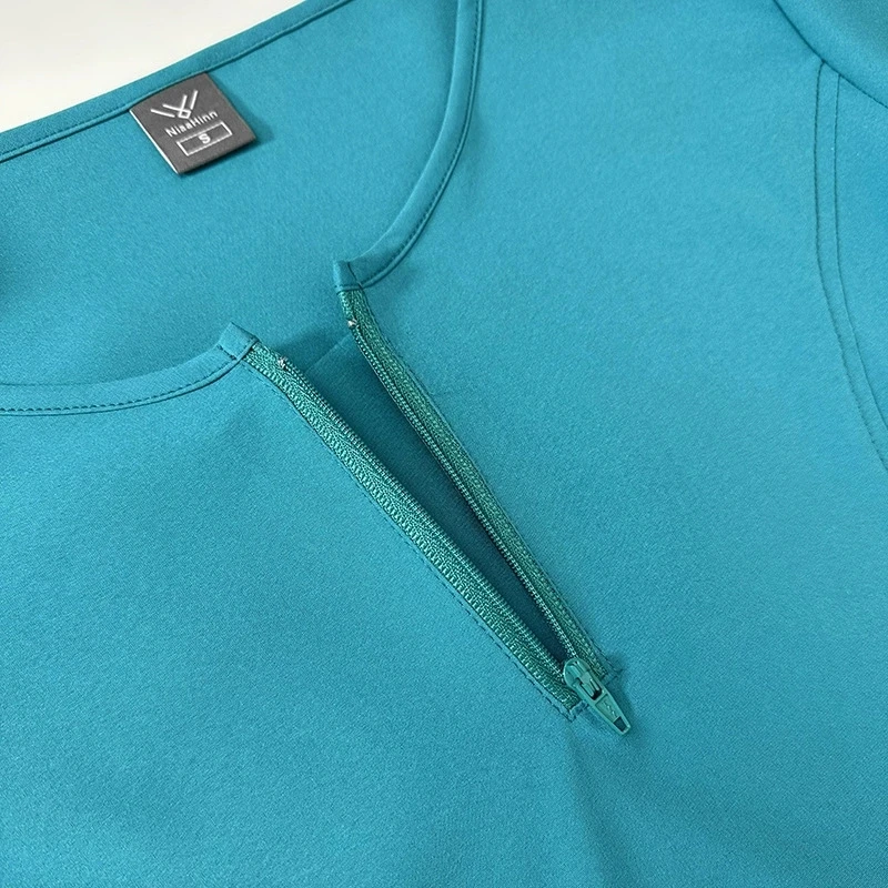 Stretch Slim Fit Cerniera Scollo a V Manica corta Scrub Set Uniformi mediche Abiti chirurgici Accessori per infermiere Salone Spa Set di abbigliamento da lavoro