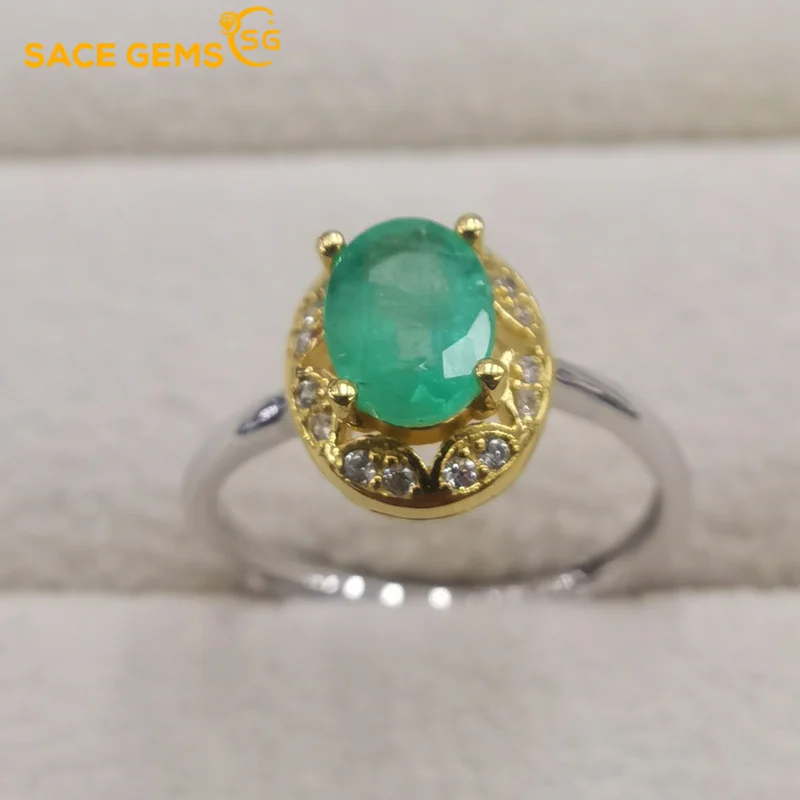 

SACE GEMS Resizable 925 Sterling Silver Sparkling 5*7mm Emerald Created High Carbon Diamond Wedding Rings Party Fine Jewelry