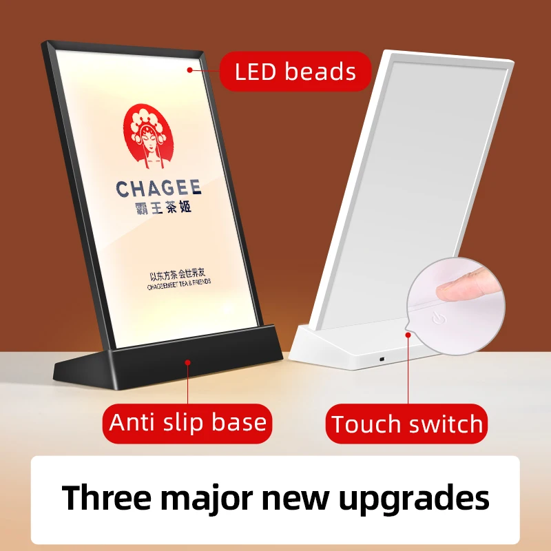 A4 LED Table Card USB Menu Ordering Light Box Price List Transparent Billboard Price Menu Table Intelligent Variable Light