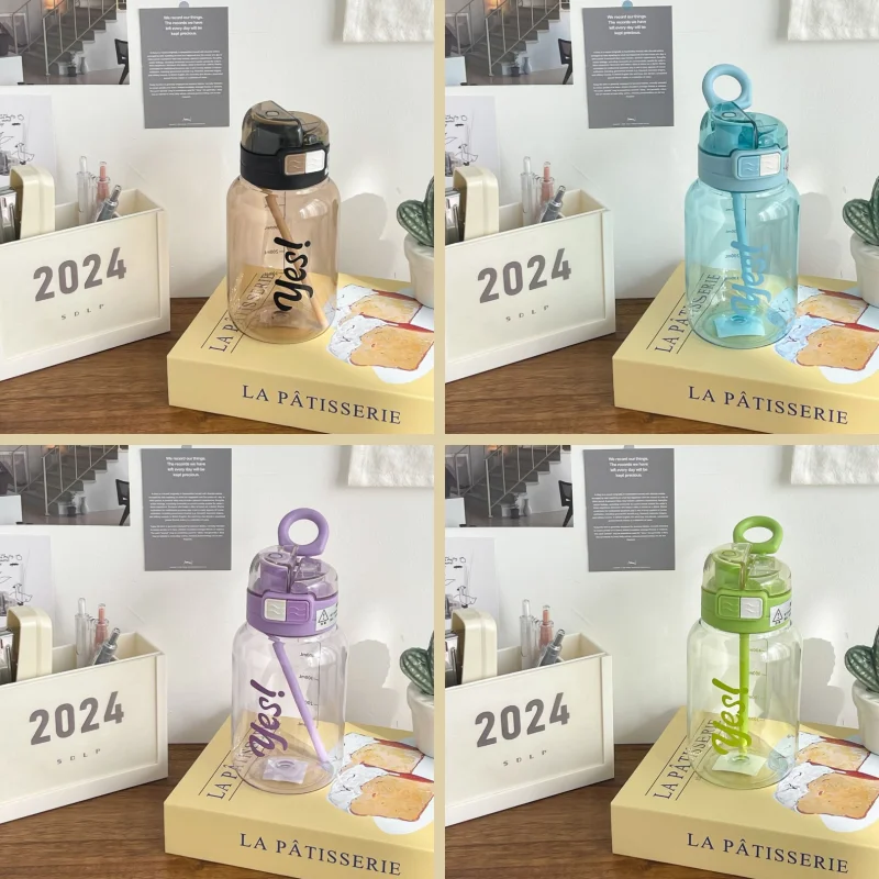 

Straps Travel Flat Water Bottle Cup Flask Girl Kids School BPA FREE Plastic Sport Transparent Square Cup Drink Bottle 600ml