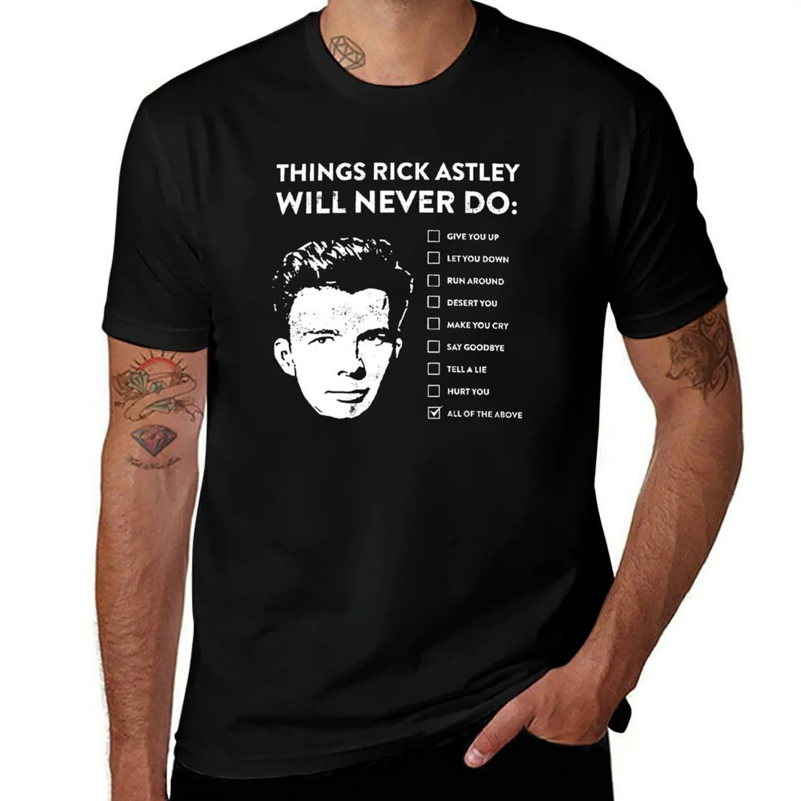 Things rick astley will never do T-Shirt blue archive graphics graphic tee shirt cotton graphic tees mens funny t shirts