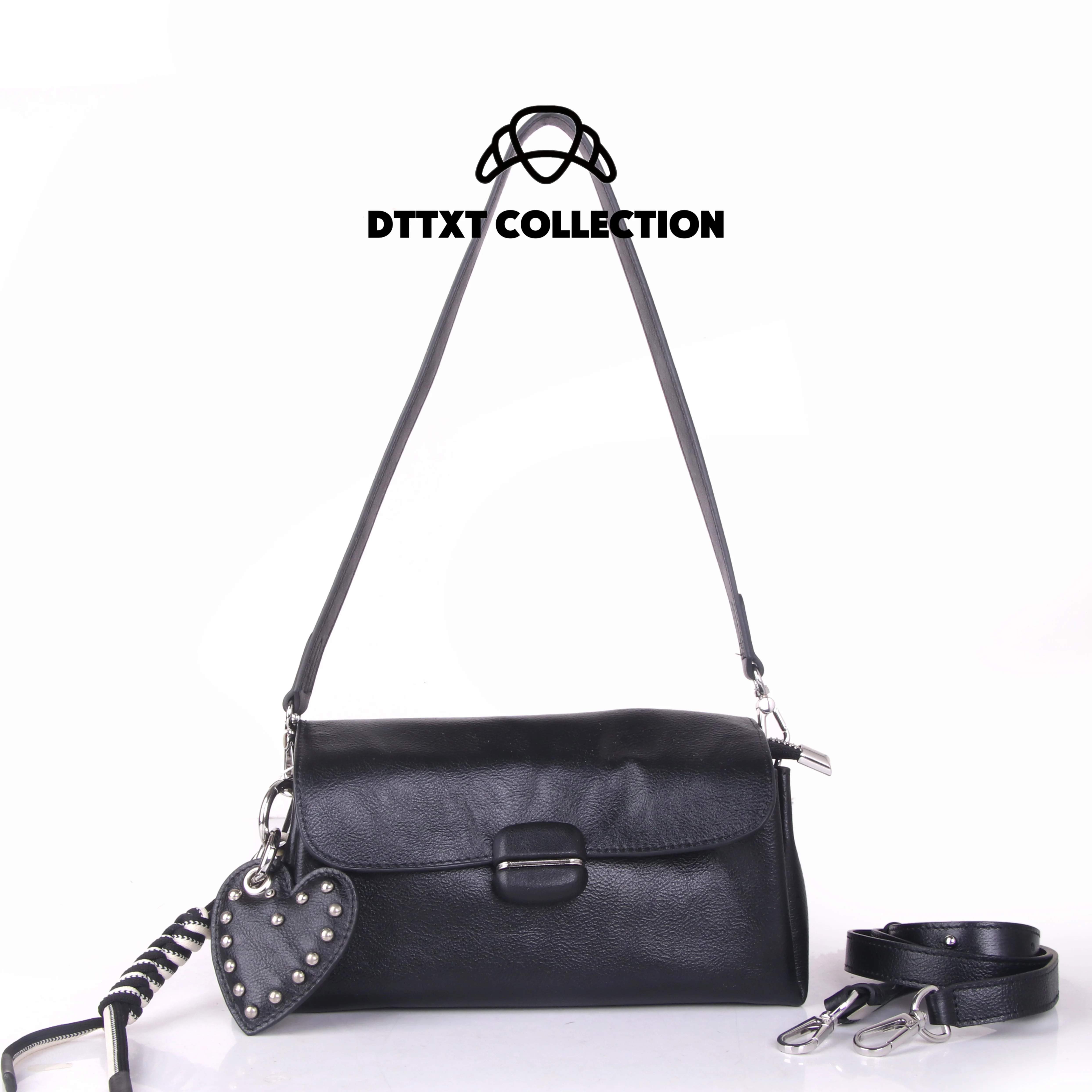 

DTTXT.Z Collection Top Layer Cowhide Underarm Bag Women 23x12x10cm Flap Lock Genuine Leather Purse with Decorative Tassel Charm