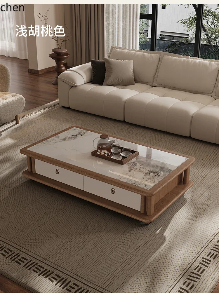 

i5.15 Solid Wood Rock Slab Coffee Table Living Room Household Movable Rectangular Coffee Table