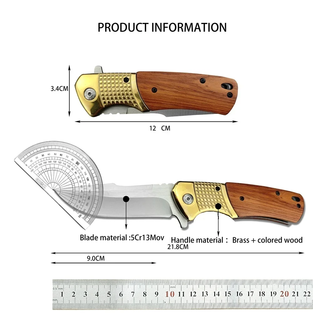 DA96 Pocket Folding Knife 5Cr13Mov Blade Wooden Handle Outdoor Camping Hunting Knives Tactical Survival EDC Tool for Man Gifts