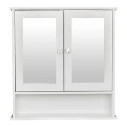 Double Door Mirror Indoor Bathroom Wall Mounted Cabinet Shelf White