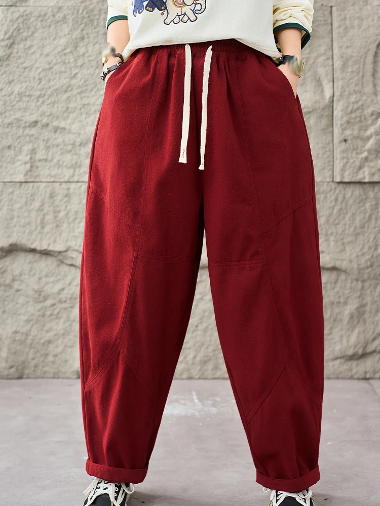 Amax LuluE الكورية 2025 الخريف المرأة خمر الكلاسيكية فضفاض الحريم السراويل السيدات موضة الترفيه السراويل الطويلة الملابس الفاخرة الصلبة