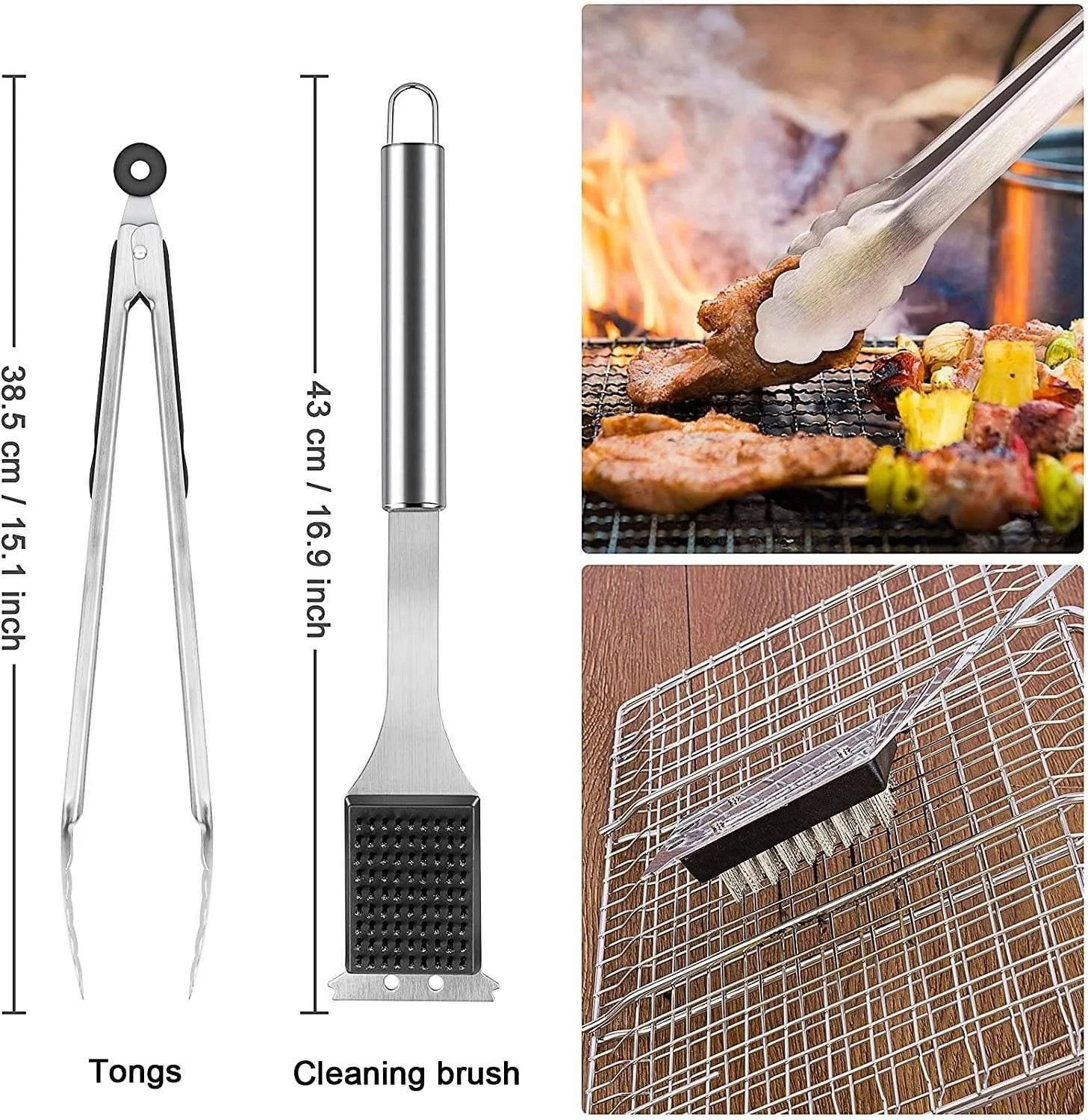 STLF15pcs أواني الشواية الفولاذ المقاوم للصدأ مجموعة أدوات شواء معدنية صغيرة الحجم بما في ذلك ملقط العصي التخييم في الهواء الطلق شواء المطبخ