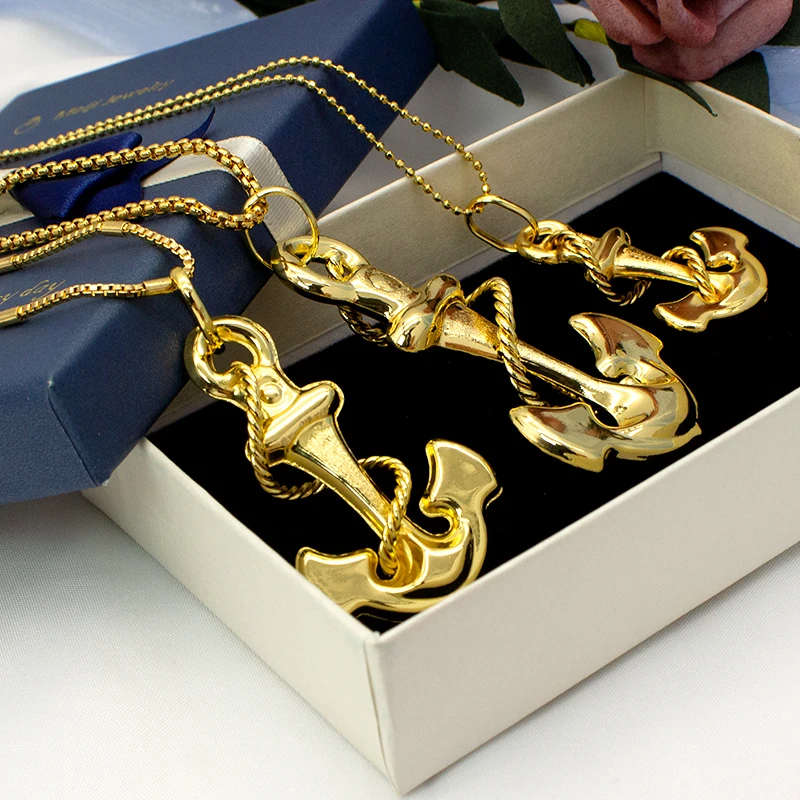 Anchor Pendant Necklace Gold Plated Dubai African Accessories For Women Small Medium Big Size Men Hip Hop Fashion Jewelry