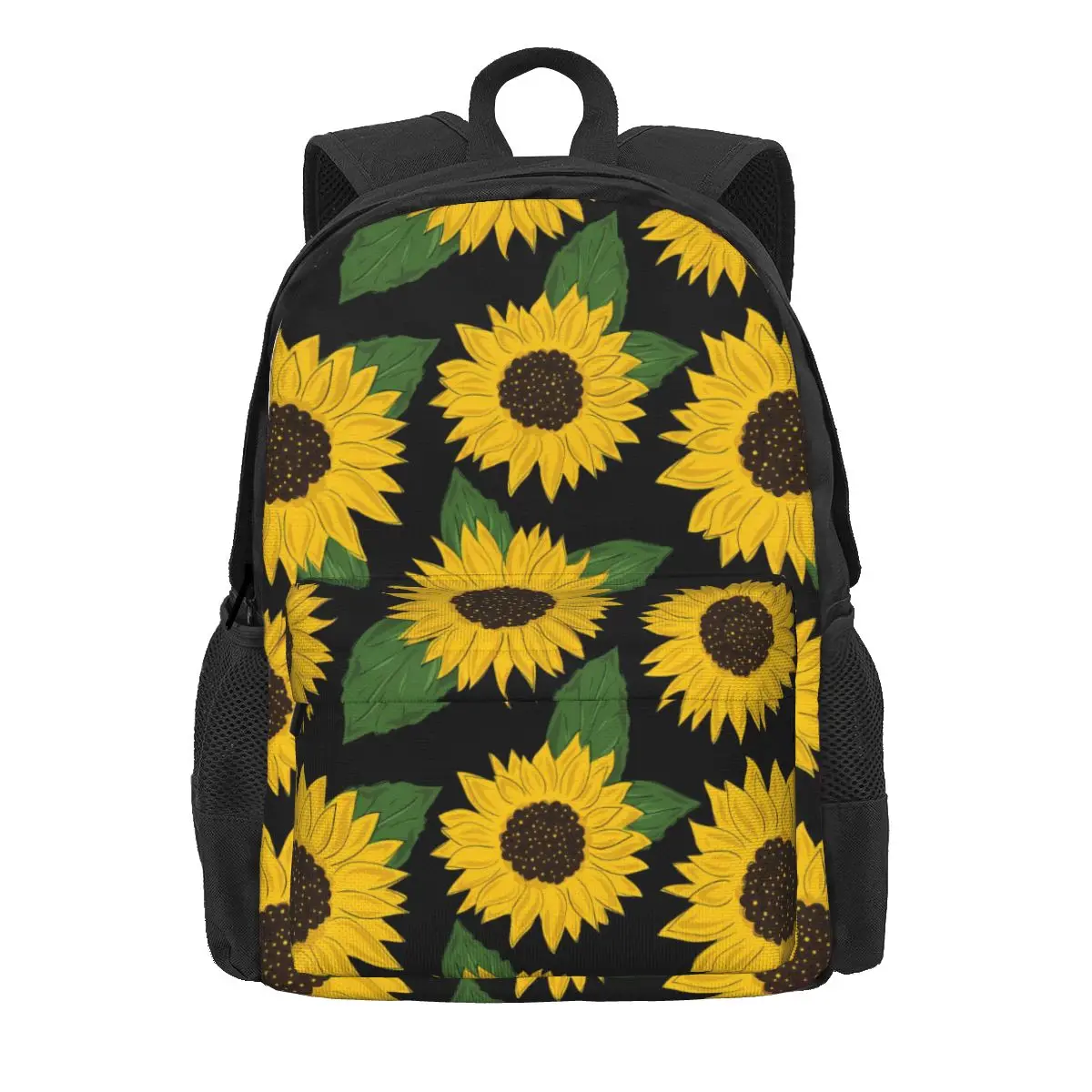 Sunflower And Leaf Backpack Floral Design Cycling Backpacks Boy Girl Funny High School Bags Design Breathable Rucksack