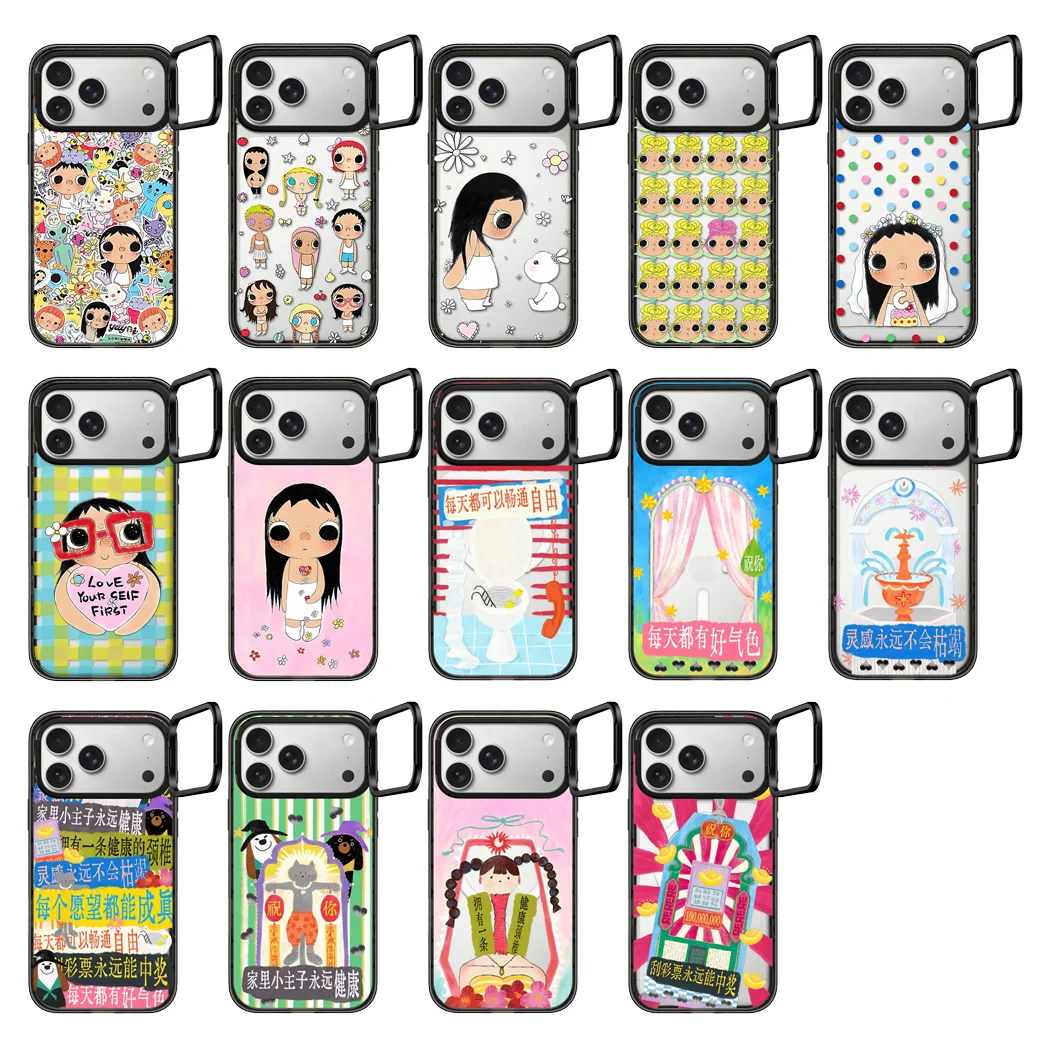

Camera Ring Stand Acrylic Magnetic Cover for IPhone 12 13 14 15 16 17 Pro Max Case for IPhone 17Pro Cartoon Little Girl