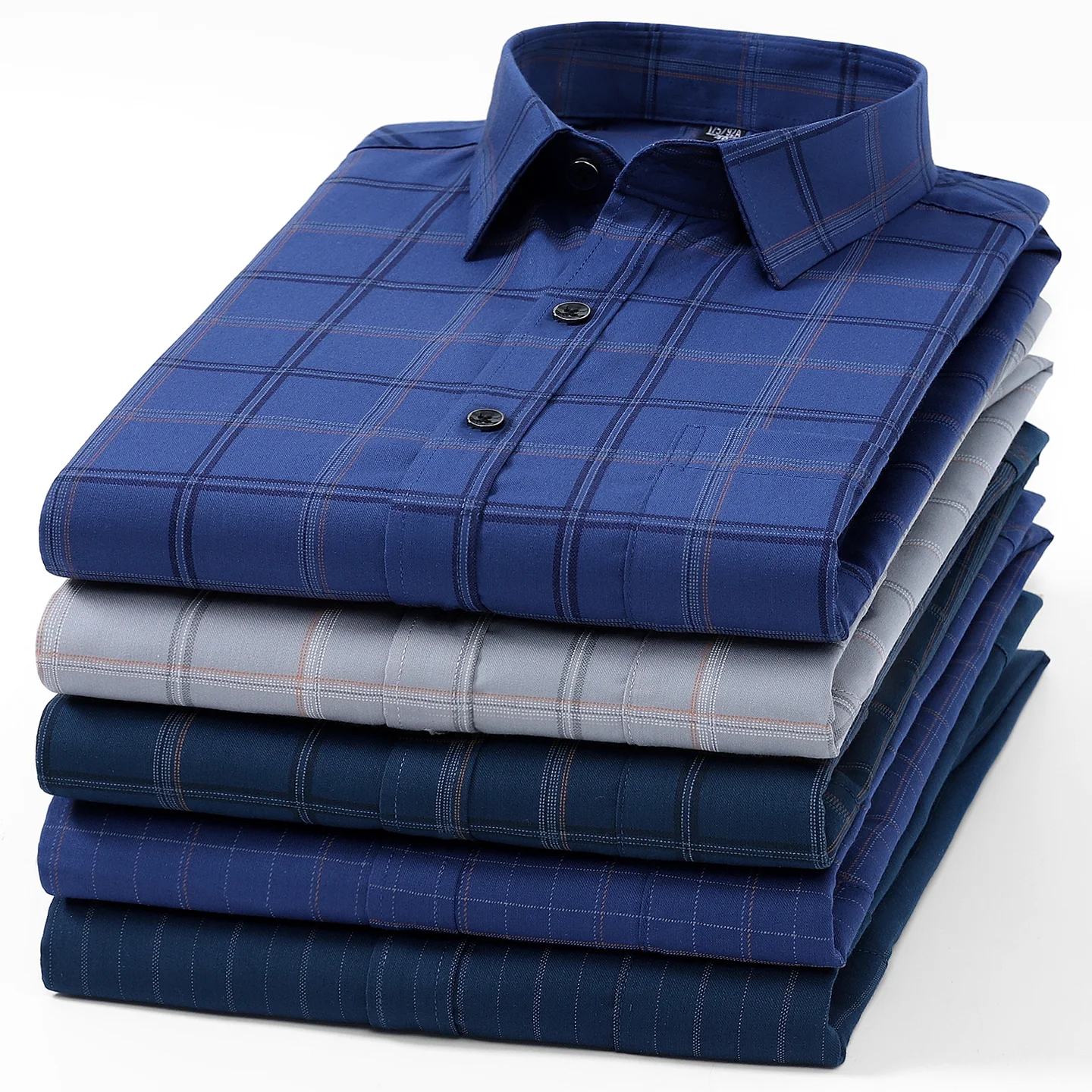 Plus size 7xl elastic long sleeve shirts for men slim fit formal plain shirt casual single pocket plaid tops work office clothes