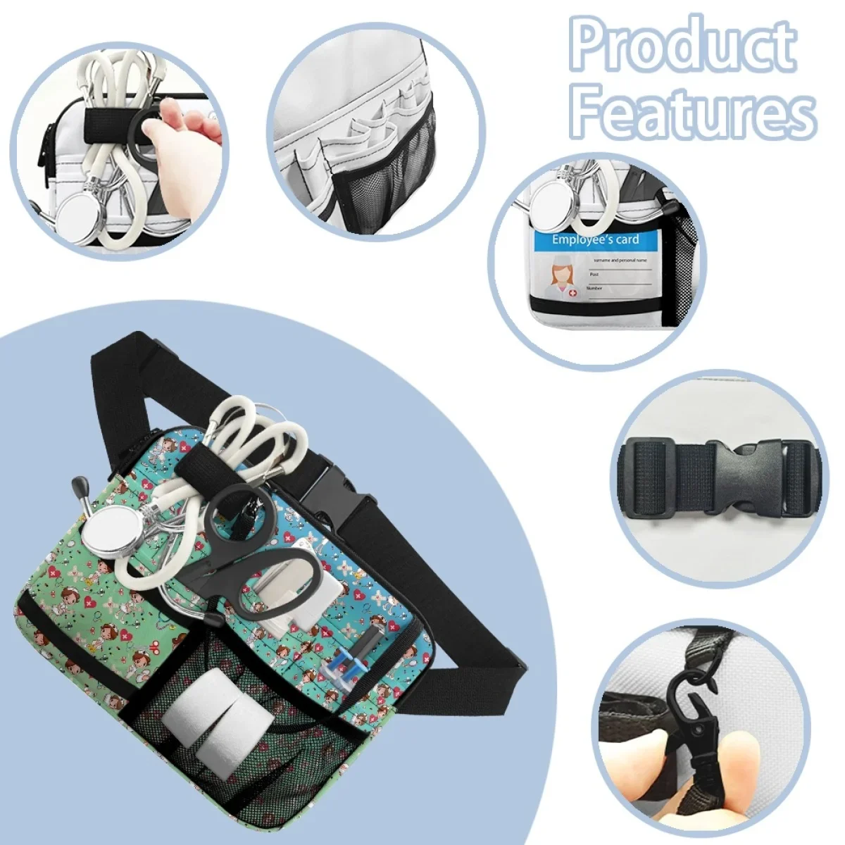 Print on Demand Nursing Medical Belt Organizer Women Adjustable Belt Bag Multi Pocket Practical  Waist Pouch for Stethoscopes