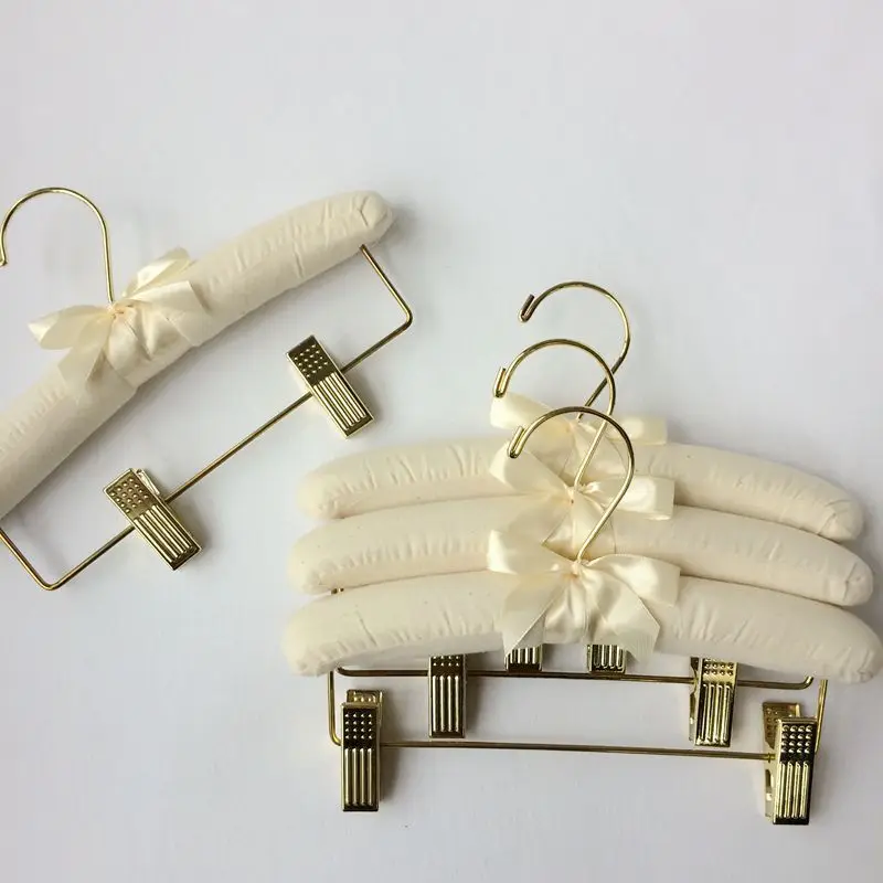 Sponge Clothes Hanger With Hook Silk Satin Fabric Clothes Hanging Clothes Pin Sew Buttons Anti-Slip Wedding Dress White Hangers