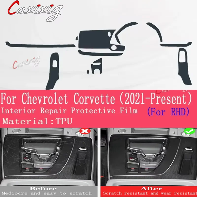 para-chevrolet-corvette-c8-interior-do-carro-console-central-transparente-ppf-tpu-pelicula-protetora-anti-risco-reparacao-filme-acessorios