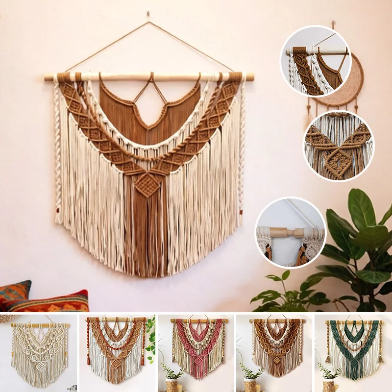 

60/80cm Boho Macrame Tapestry Wall Decor, Handmade Knitted Tassel Wall Art for Farmhouse Bedroom Living Room Home Decoration