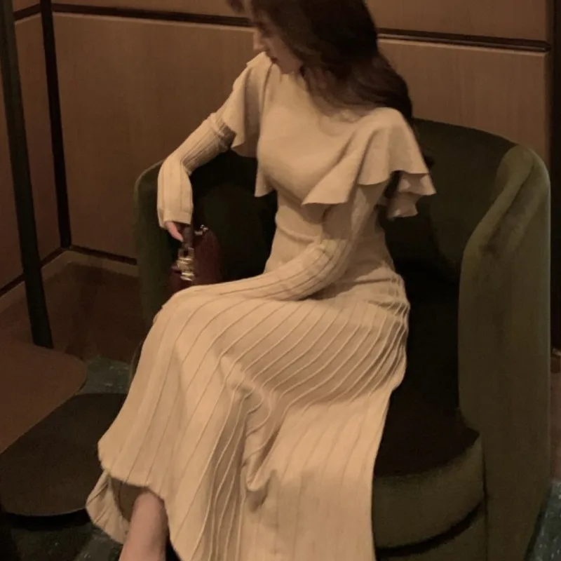 Malha dr feminino outono inverno coreano sle chique camada base pequena fraança vento personali emagrecimento longo dr para casaco