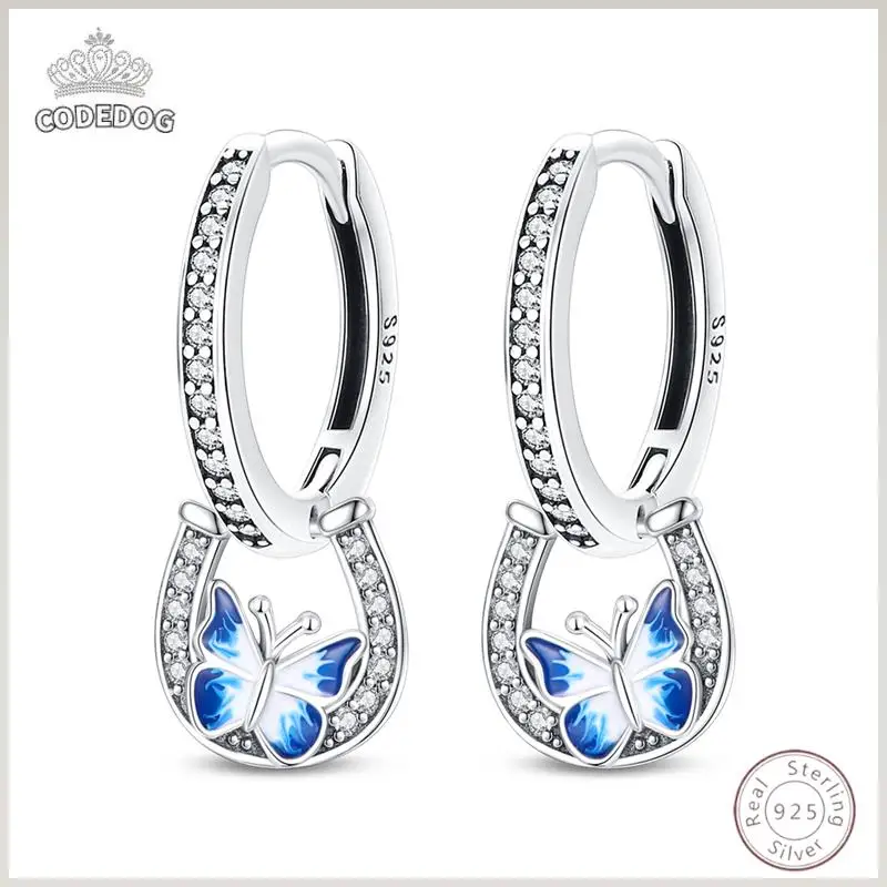 

Hot 925 Sterling Silver Earrings Charm Simple Blue Butterfly Shiny Zircon Wedding Women Jewelry Gift
