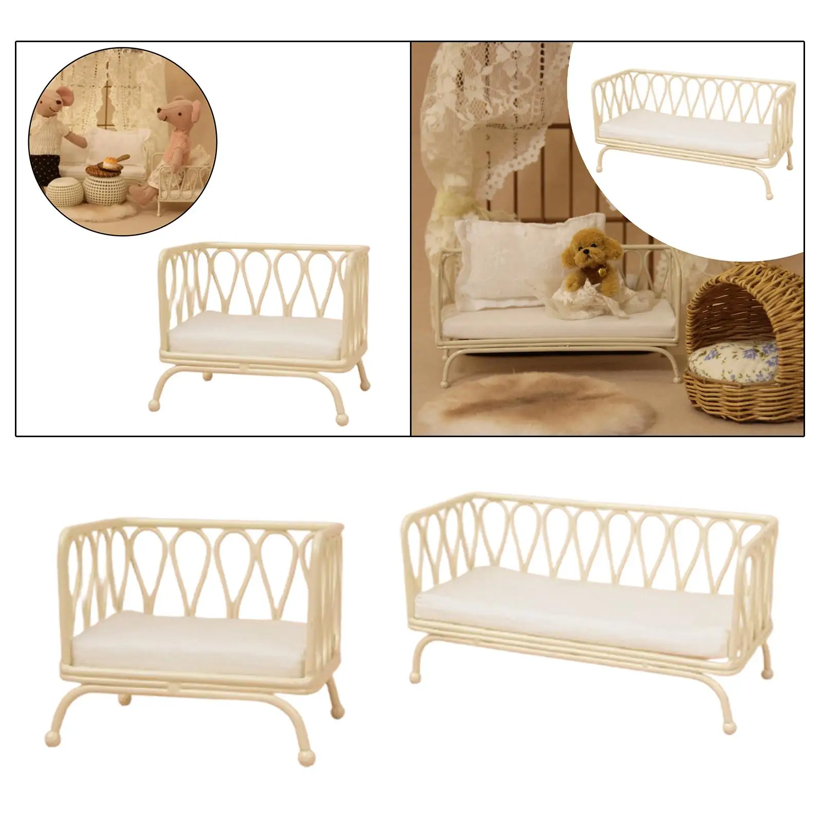 Simulação de micro paisagem de cena de vida de móveis em miniatura de sofá em escala 1/12