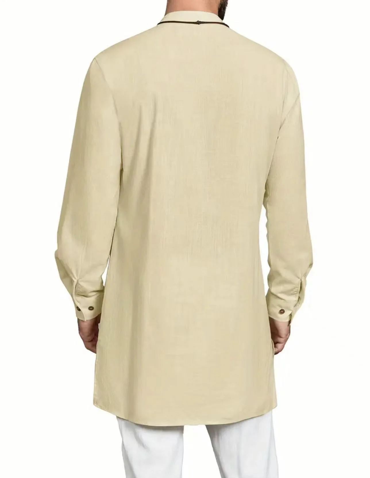 Chemise musulmane à manches longues pour hommes, robe décontractée, coton, lin, bouton, caftan, Thobe, mode musulmane, vêtements islamiques, 2024