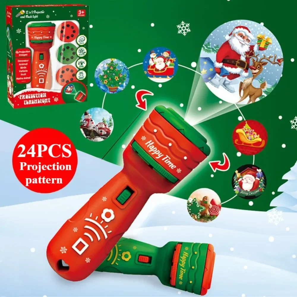 

Проекционный фонарик, Рождественский волшебный проектор, чудо-лампа, игрушка для детей с 24 различными рождественскими изображениями лося Санта-Клауса