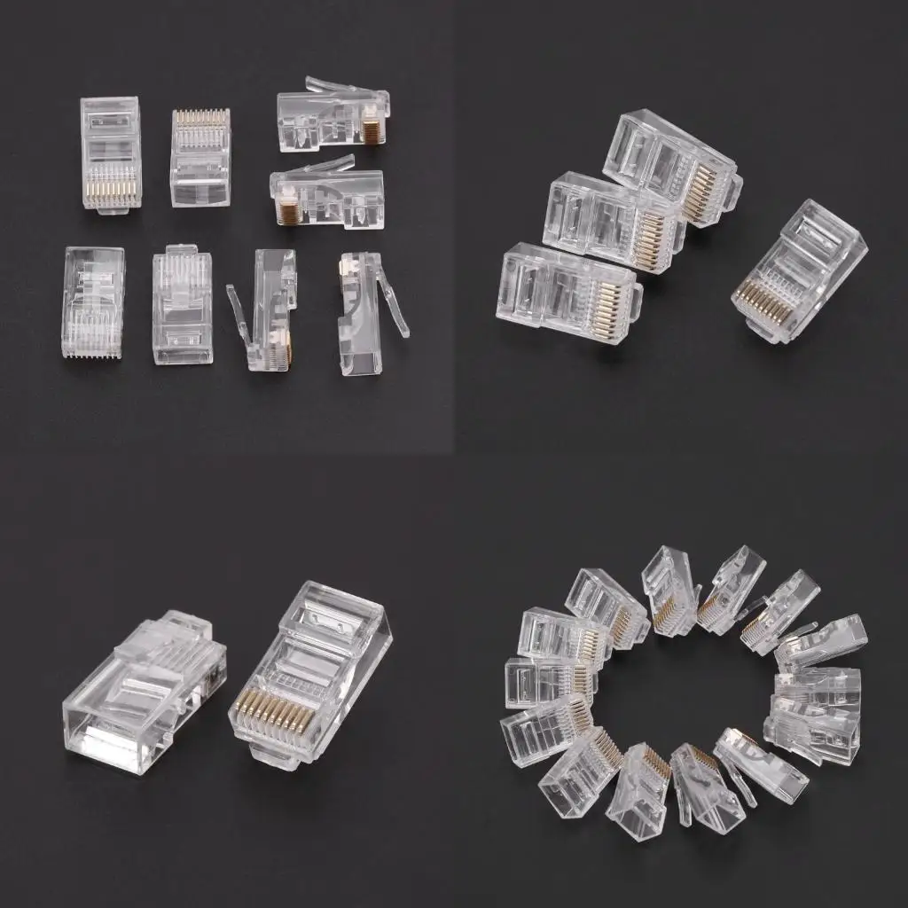 

R53C 50pcs 10P10C RJ45 RJ48 RJ50 Cat5E UTP Ethernet Connector Modular Crystal
