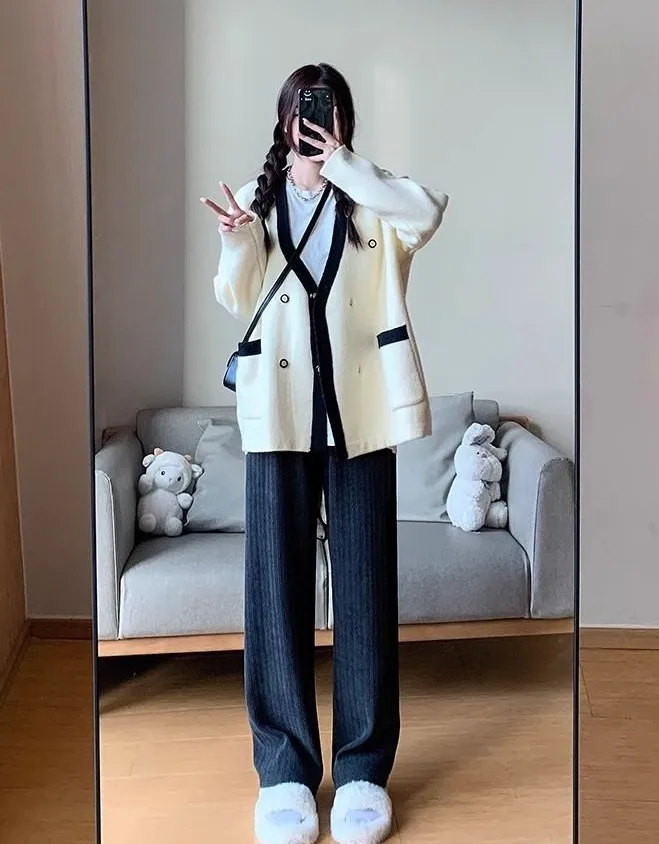 Pantaloni da donna giapponese primavera ciniglia urbana abbottonata a pois bella maglia drappeggiata Ulzzang minimalismo Kawaii patta Amekaji Tuck casual