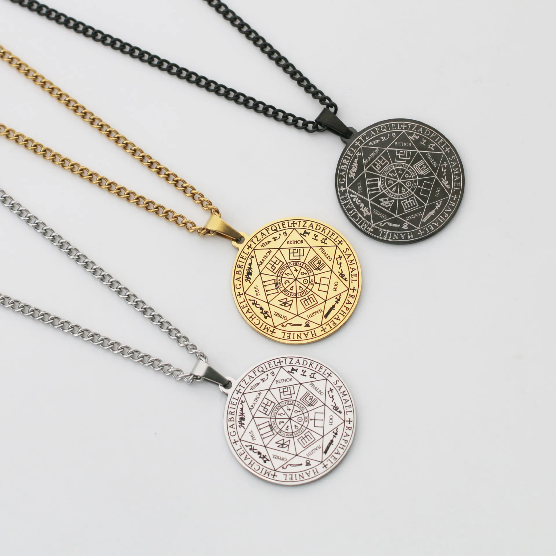 Seven Archangels Sigil Talisman Necklaces Men Boys Seal of Solomon Pendant Chain Stainless Steel Religious Amulet Jewelry image 2