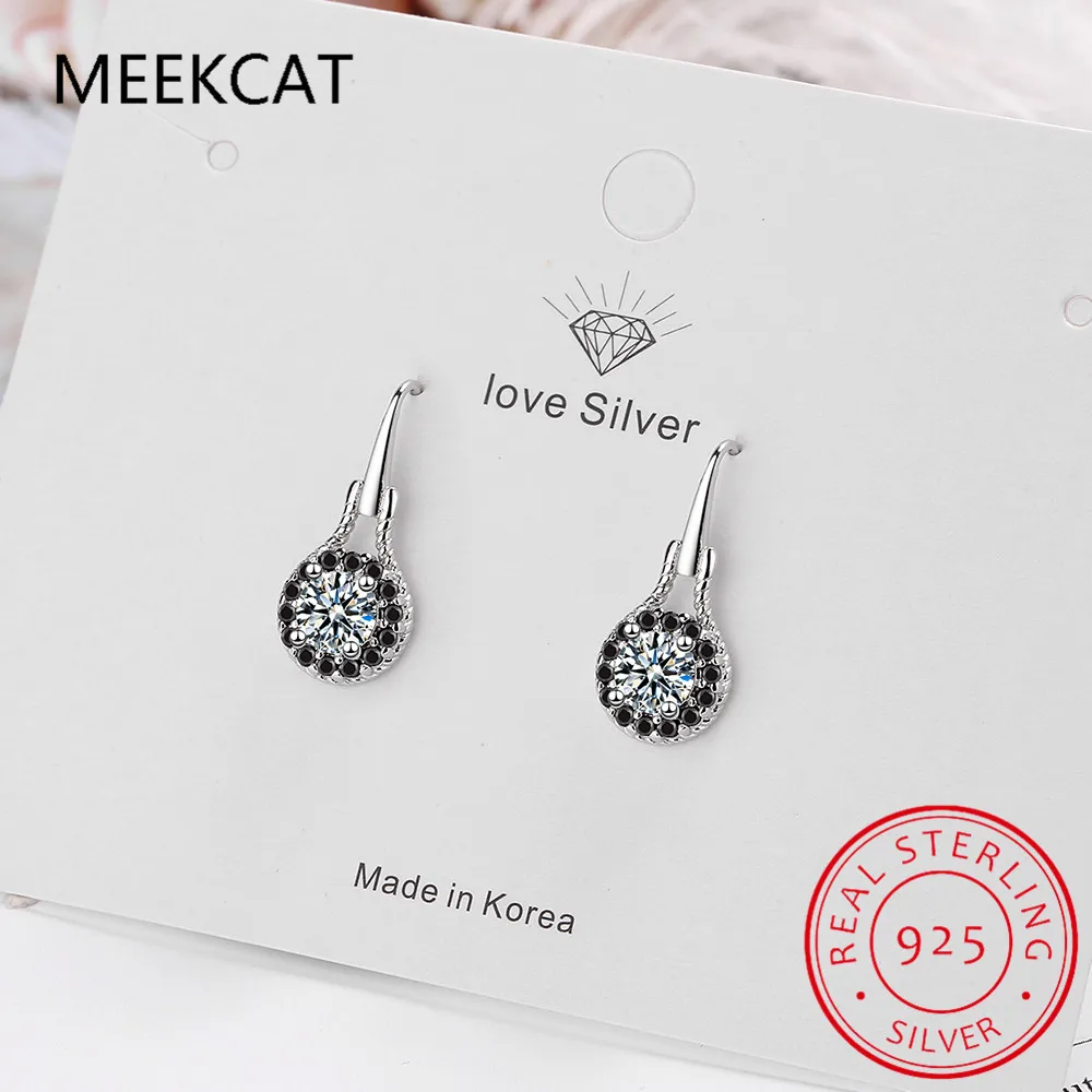 Genuine 925 Sterling Silver Earrings Fine Jewelry Flower Black Spinel Engagement Dangle Earrings Brincos de Prata for Women