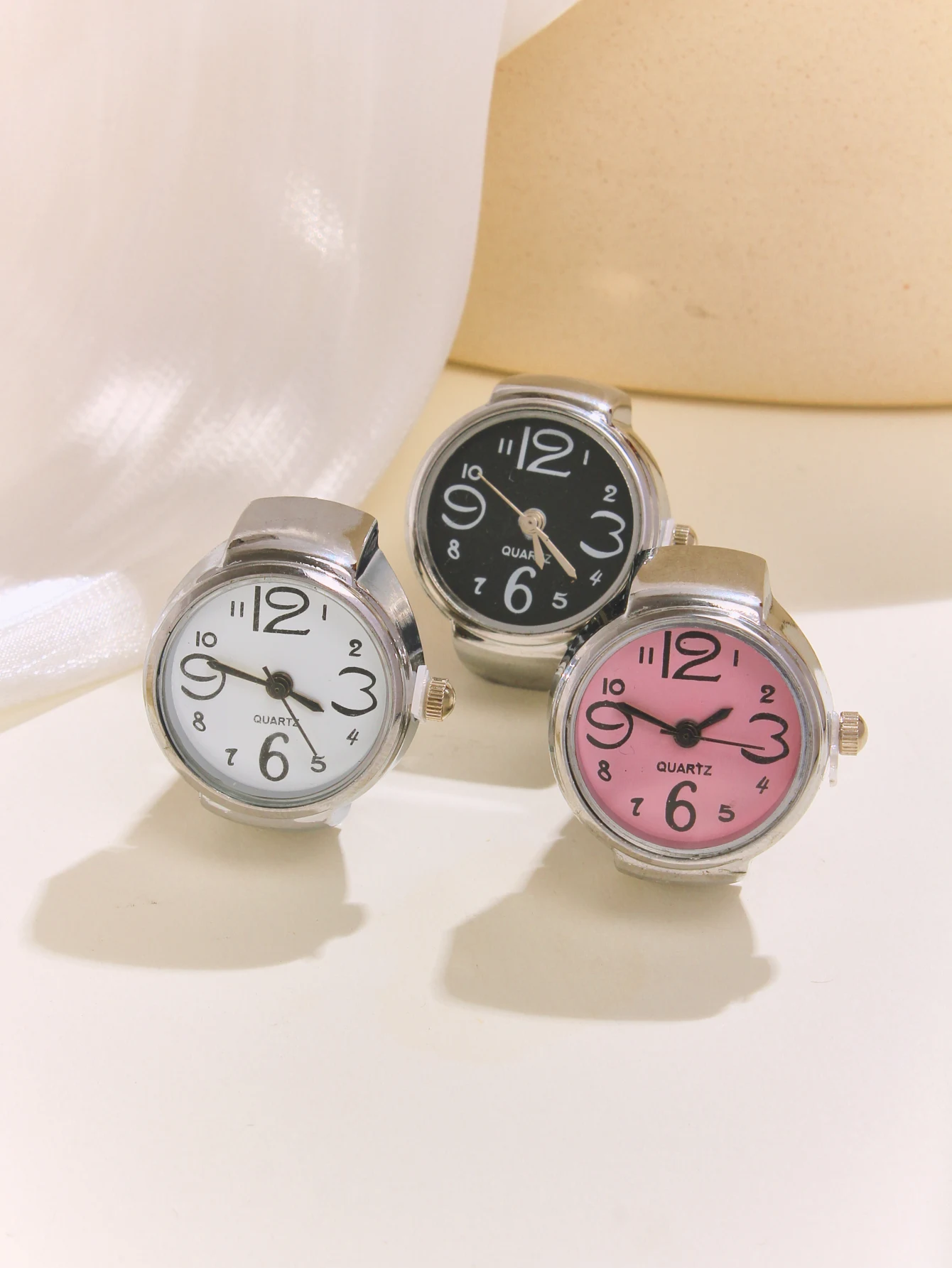 3Pc Mini Vintage Vinger Ring Horloge Ronde Creatieve Quartz Horloges Mode Paar Horloges Accessoires