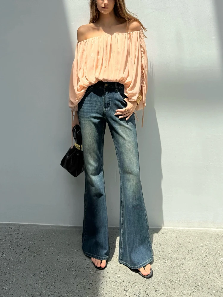 Women's 90s Modern Girl Retro Medium High Waist Micro Flared Jeans Street Sexy Skinny Trousers Female Bell-bottom Denim Pants
