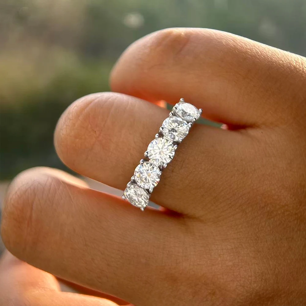 5‑mm Width 5‑Stone‑Row‑Design Full‑Moissanite Ring for Women, Bridal 925 Sterling‑Silver Engagement‑Wedding Band Fine Jewelry, Ideal Anniversary Gift for Her 8
