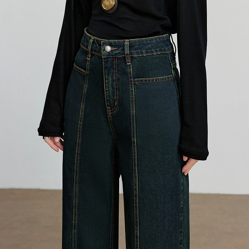 TOYOUTH جينز حريمي 2025 خريف جديد قطن سبليت تصميم واسع الساق الموز السراويل تفكيك السراويل الطويلة