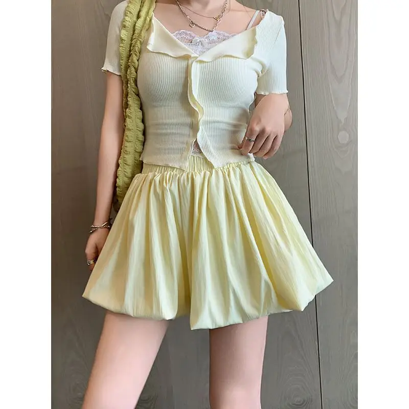 Puffy Flower Bud Short Skirt for Women Summer 2026 New High Waist Sporty  Skirt Casual Style Embroidered Half Body Skirt
