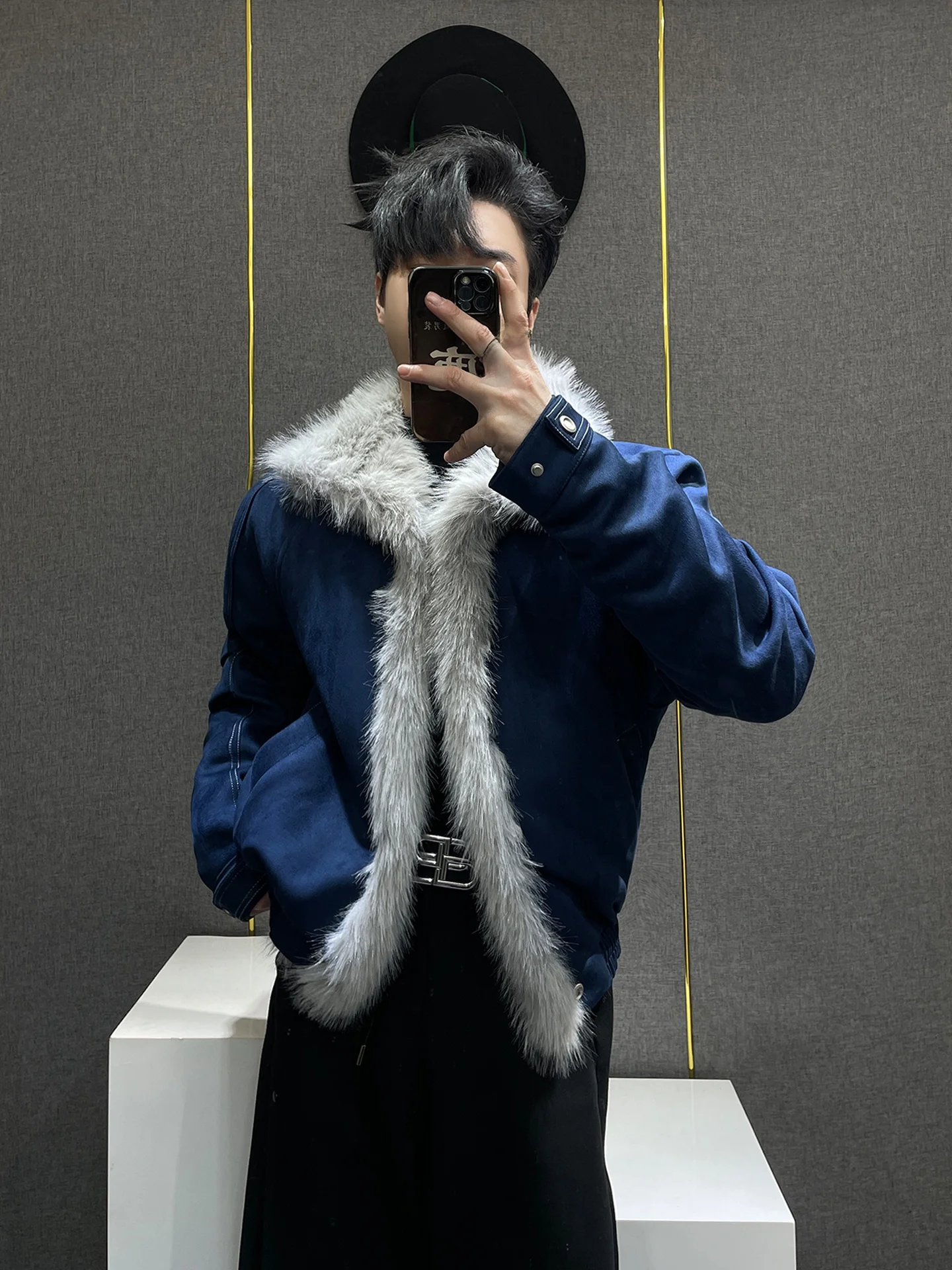 

Мужская утепленная хлопковая куртка свободного кроя с деконструированным воротником из искусственного меха, повседневная, модная, городская, с длинными рукавами, короткое пальто