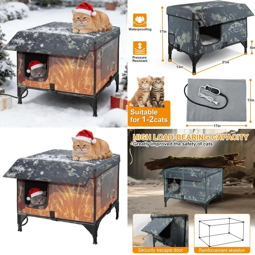 

Всесезонный уличный домик для кошек с водонепроницаемой дверью, контролем температуры и времени