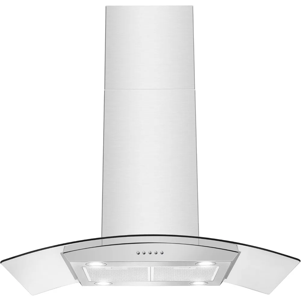 

36-дюймовая вытяжка Island Range Hood 700 CFM Потолочная вытяжка Вытяжка из нержавеющей стали с закаленным стеклом, кнопочным управлением