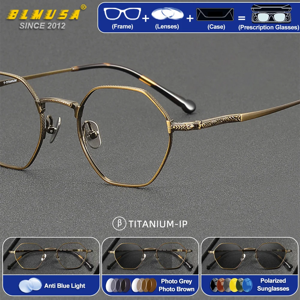 

BLMUSA (S) Retro Design Pure Titanium Prescription Glasses High Quality Men Optical Myopia Eyeware Anti Blue Ray Reading Glasses