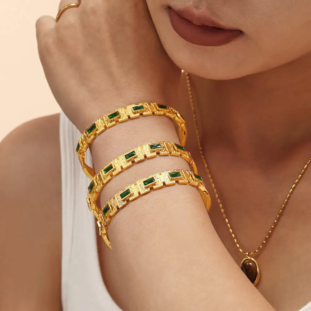 Ins Sleenen سوار زجاجي مربع تصميم أزرق من التيتانيوم الصلب مطلي 8K الذهب عبر الحدود سوار مجوهرات راقية