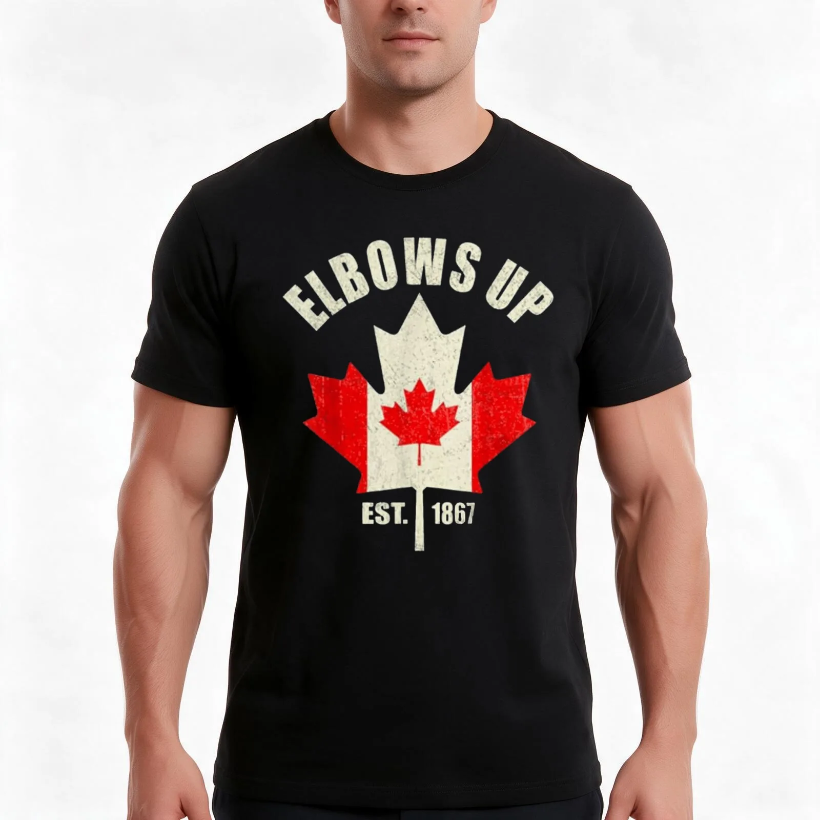 Elbows Up Canada Est 1867 Proud Canada T-Shirt, Summer Casual Cotton Tee, Oversized Streetwear Tops, Vintage Graphic Print
