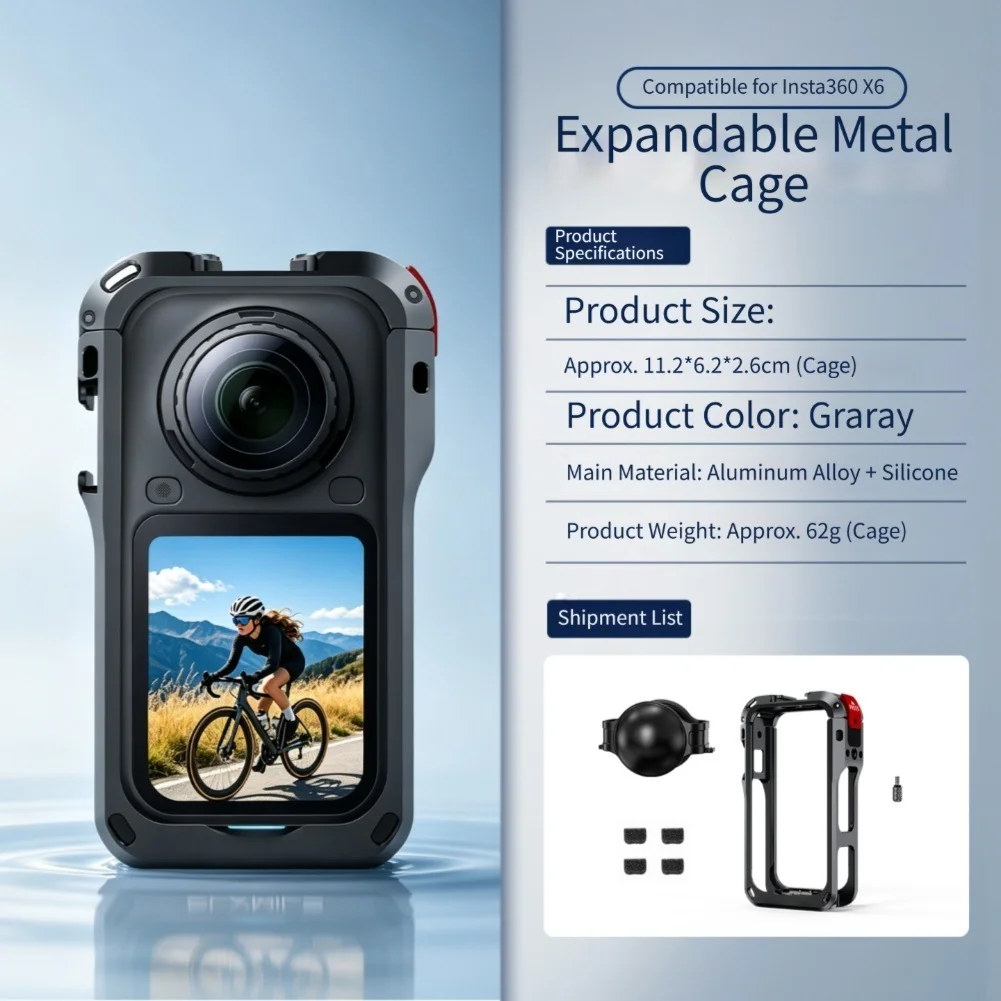 Camera Cage For Insta360 X6 With Silicone Lens Cover & Microphone Wind Muff Protective Frame CameraswwwAccessories