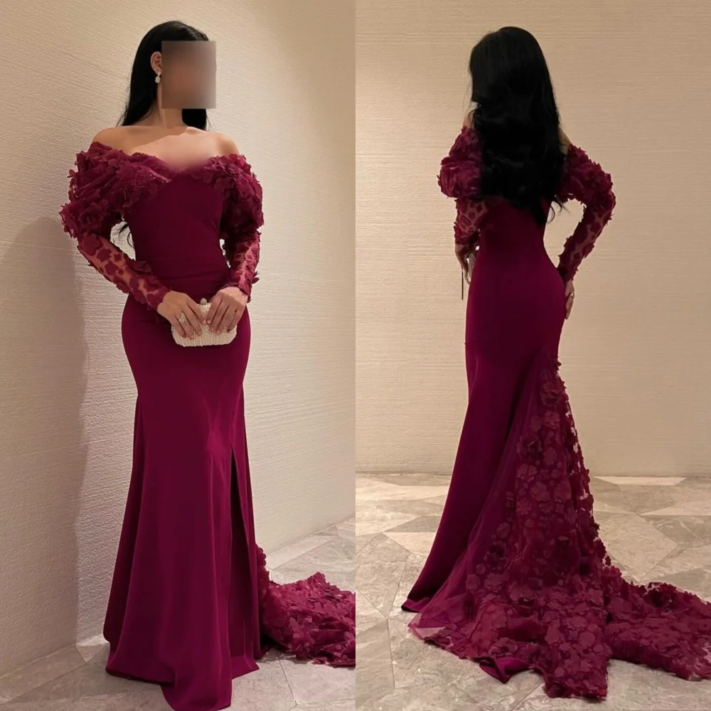 Customized Formal Jersey Pleat Applique Mermaid Off-the-shoulder Long Dresses Bespoke Occasion Dresses Sparkle