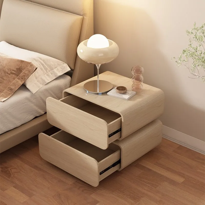 Cream style all solid wood bedside table Italian light luxury minimalist