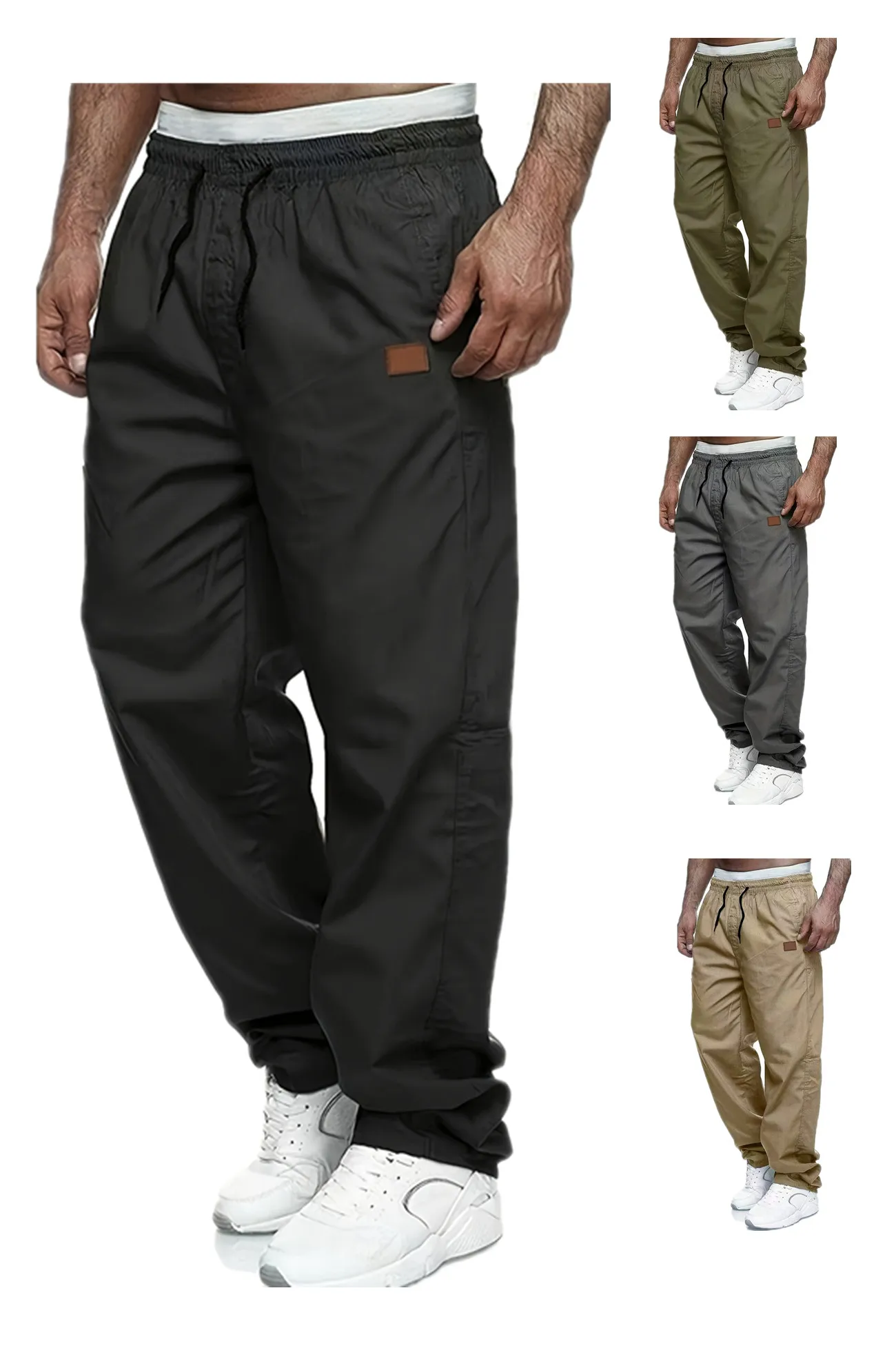 

Spring and summer thin men's casual pants, oversized work pants, loose pants, straight leg elastic waistband