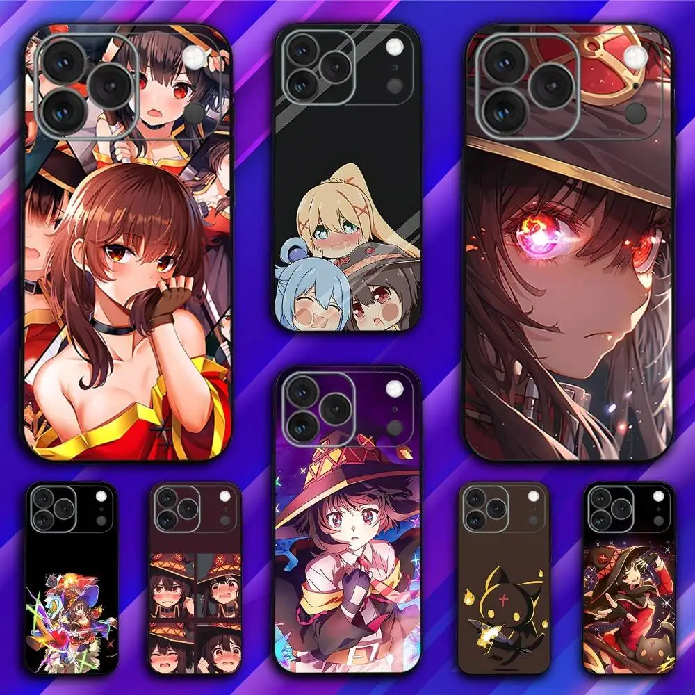 

K-KonoSubaS Anime Megumin Phone Case For iPhone 17,16,15,14,13,12,11,Pro,Max,Plus,X,XS,SE4,E,Mini,Soft Black Case