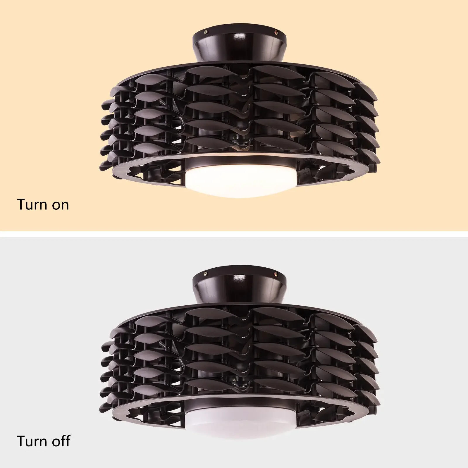 22 Inch Bladeless Ceiling Fan with Light and Remote Control 3-Color Adjustable Modern Semi Flush Mount LED Ceiling Fan Light