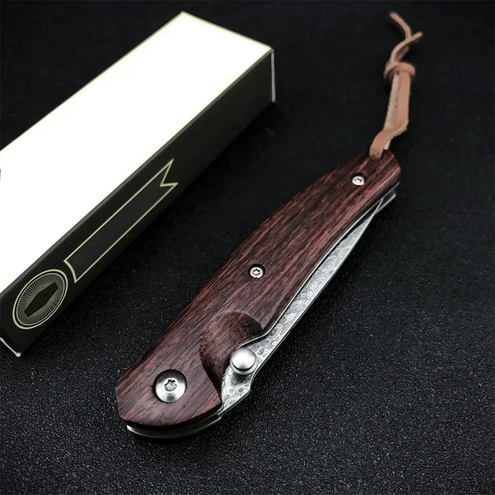 Hot Selling VG10 Damascus Steel Blade Folding Pocket Knife Red Wood Handle Excellent Tactical Knife Defense EDC Utility Tool