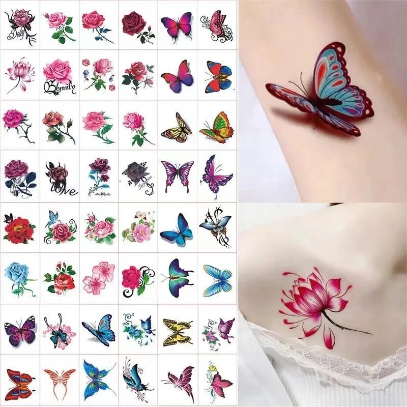 

Butterfly flower tattoo sticker color pigment peony rose plum blossom tattoo sticker