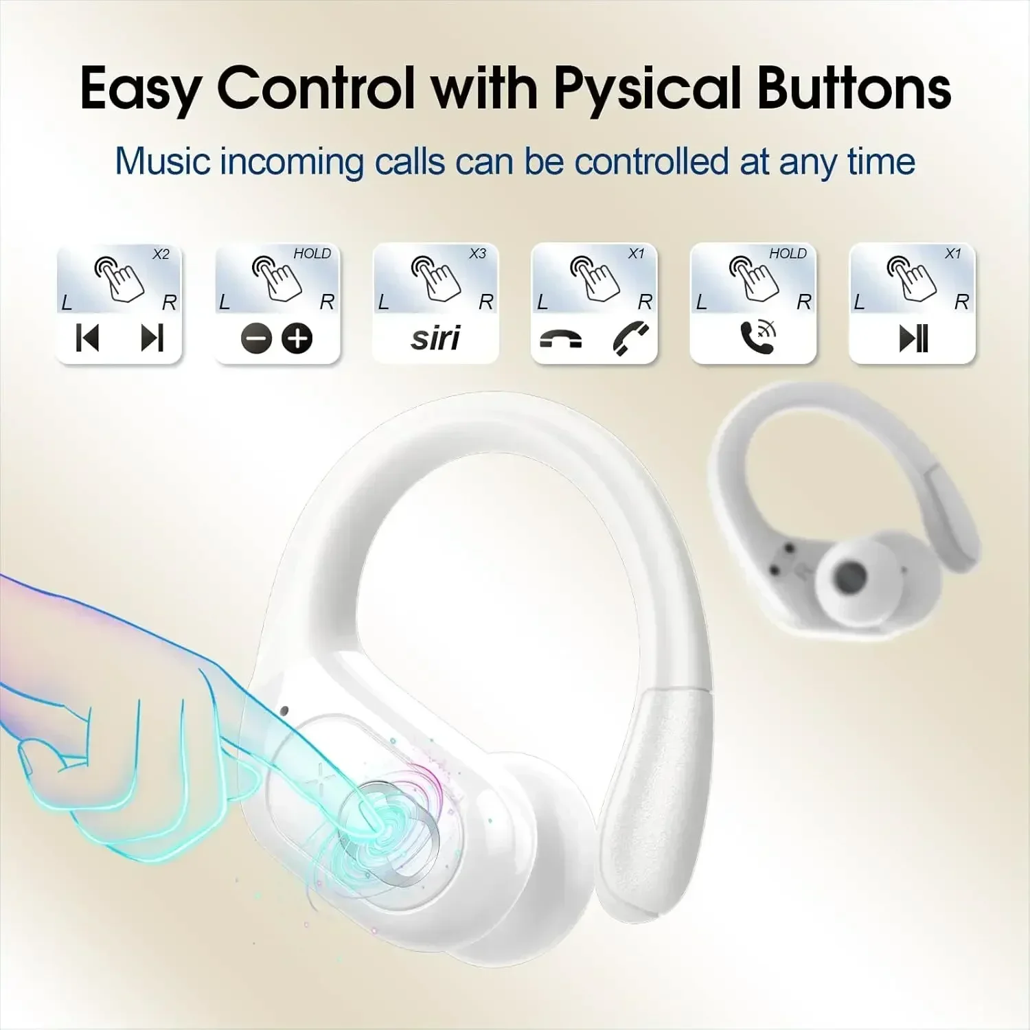 

New Design TWS Ear Hook Bluetooth 5.4 Sports Earphones HiFi Stereo,Touch Control&Mic for Running Gym Workout Wireless Headphones